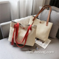 New retro casual foldable corduroy straw tote bag weaving shoulder bag handwoven purse for daily use